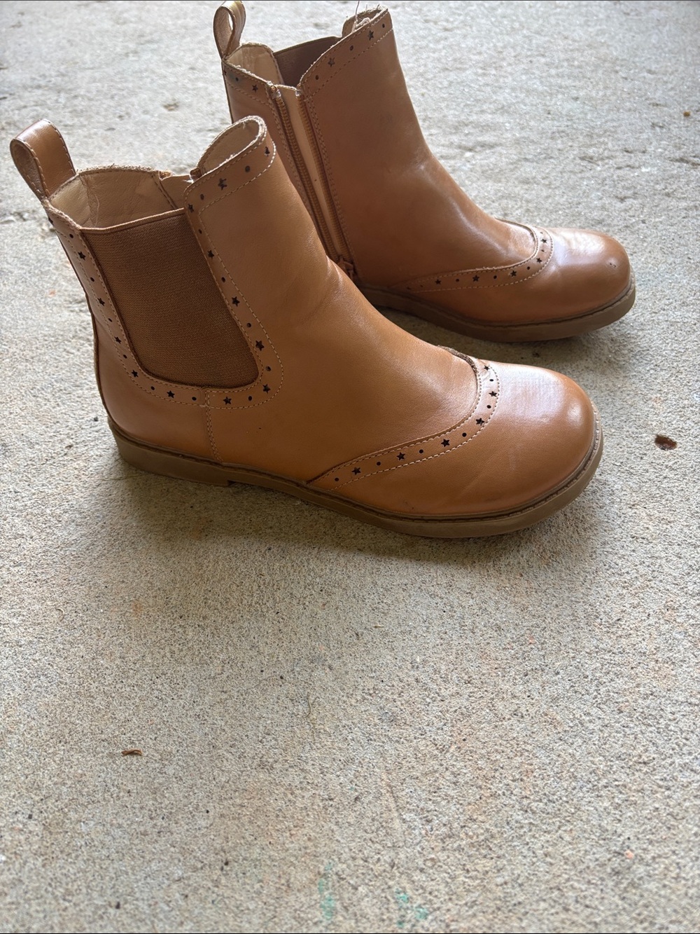 Children's Tan Chelsea Boots with Star Perforation